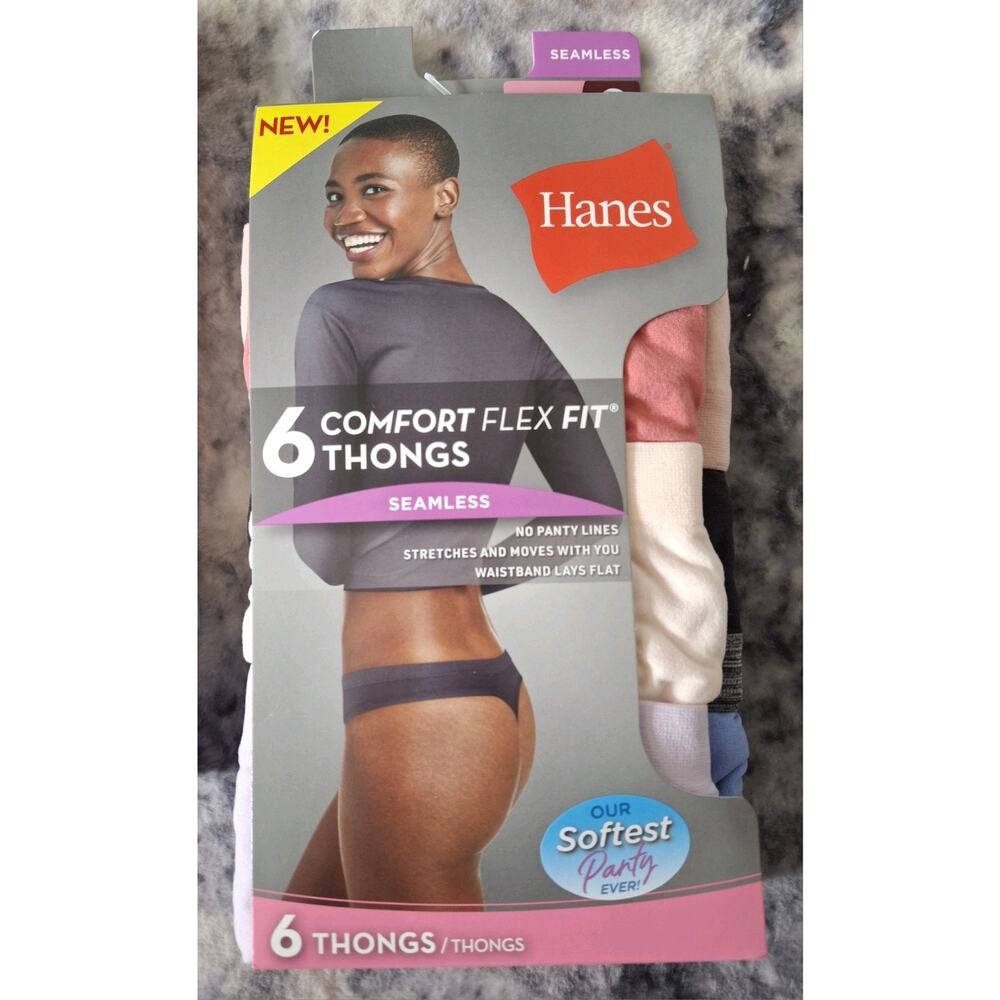Hanes Women's 6pk Super Stretch Microfiber Comfort Flex Thong Underwear Size S